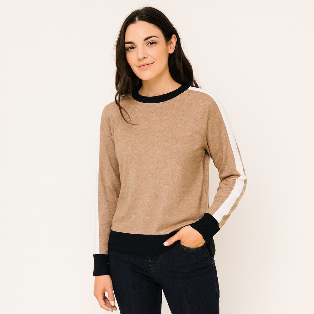 A New Day Neutral Colorblock Casual Cozy Lightweight Crewneck Sweater - Large